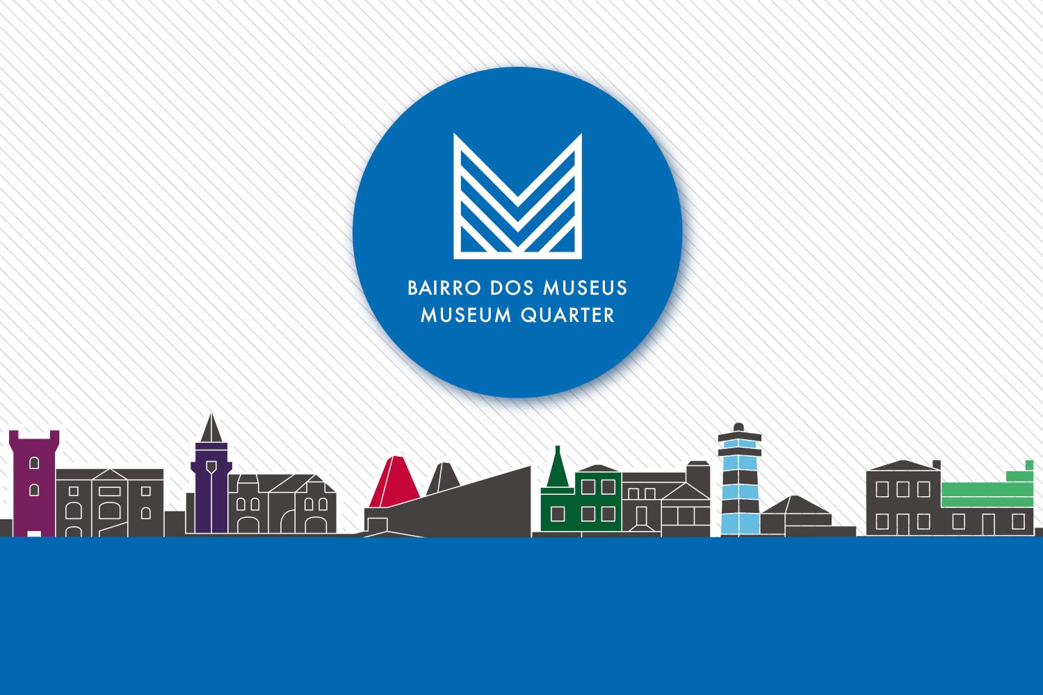  logotipo do Bairro do Museus e imagem estilizada dos Museus de Cascais 