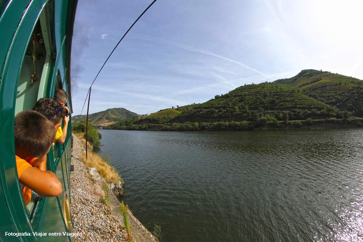 janela da carruagem com vista do rio Douro e das vinhas