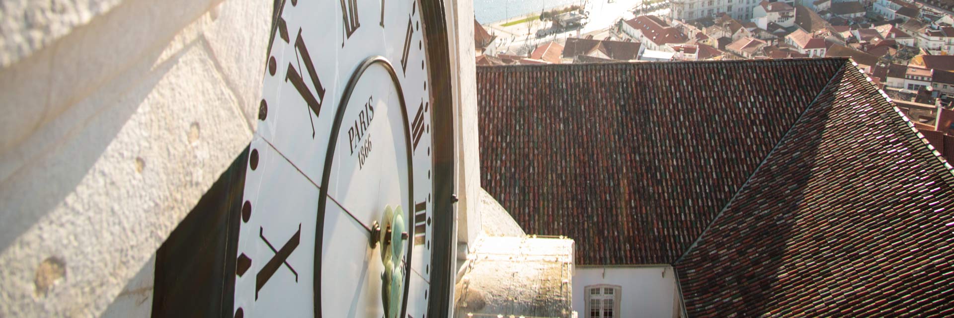 Detail of the clock on the University tower, where it is written Paris, 1866.