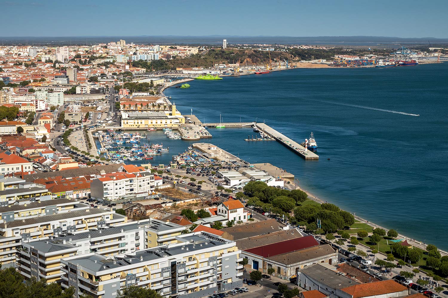 A colour aerial view of Setúbal Bay.