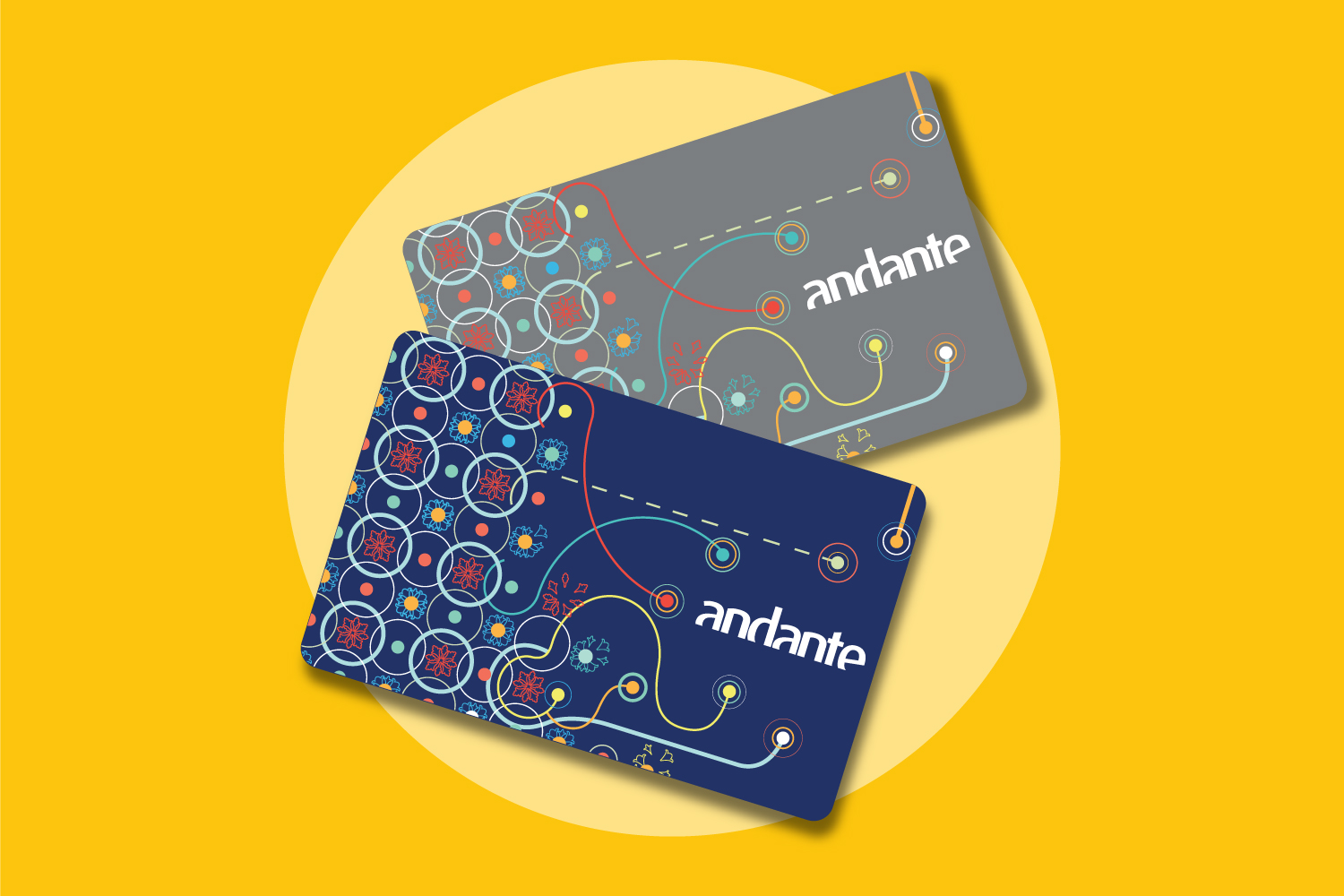 Cartões azul e cinza, com fundo amarelo.