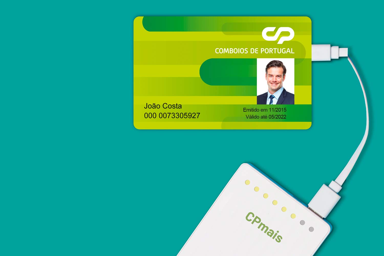 Cartão CP em imagem com fundo azul.