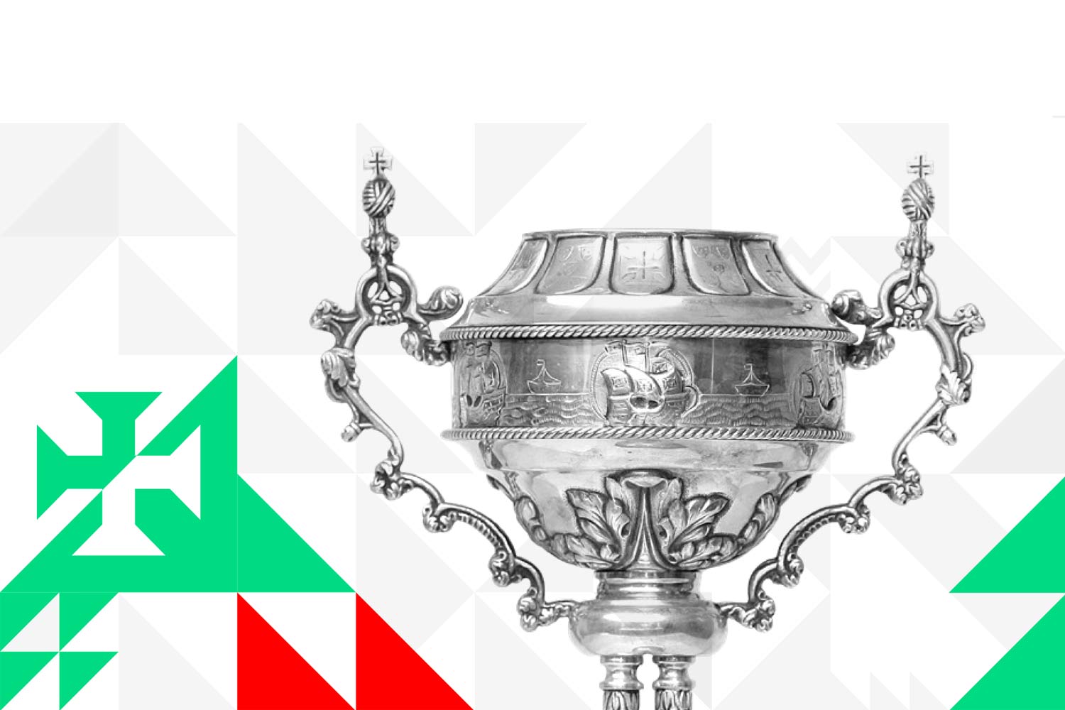 A colour image of the cup featuring green and red details.