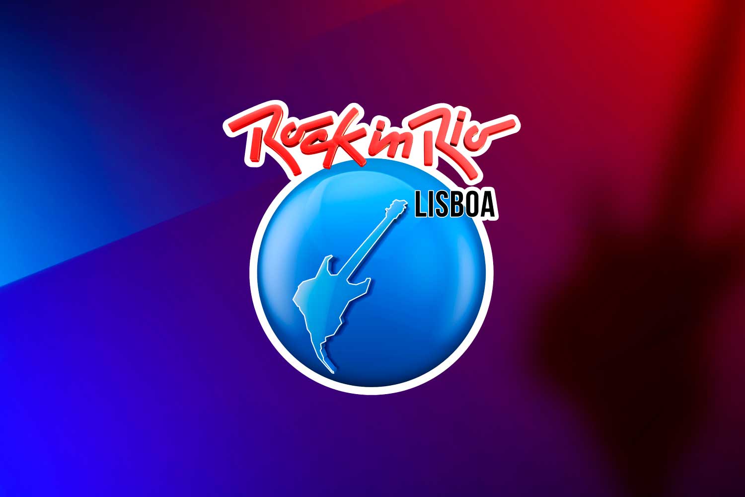 A colour picture in shades of blue and dark red featuring the Rock in Rio logo.