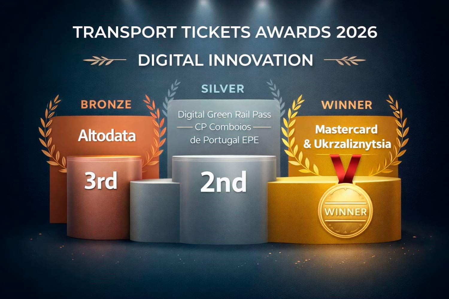 Imagens com nomes dos premiados num pedestal