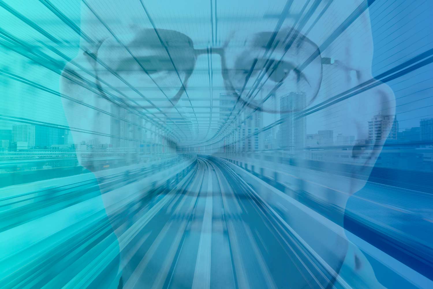 Image showing a person’s face in the middle of a moving train line