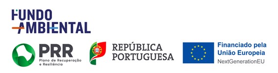 Logos of Fundo Ambiental, PRR, Portuguese Republic and European Union."
